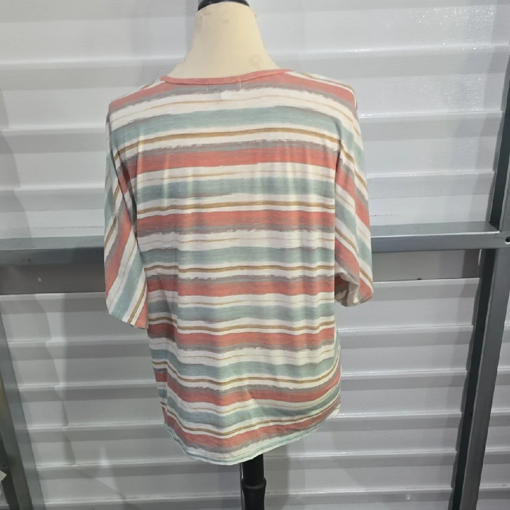 Relaxed‎ Green and Pink Tie Front Short Sleeve Blouse